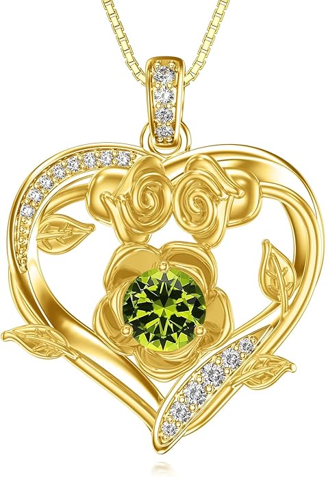 Midari 18K Gold Heart Birthstone Necklace for Women Rose Pendant Birthday Jewelry Gifts for Wife Her Daughter Mom