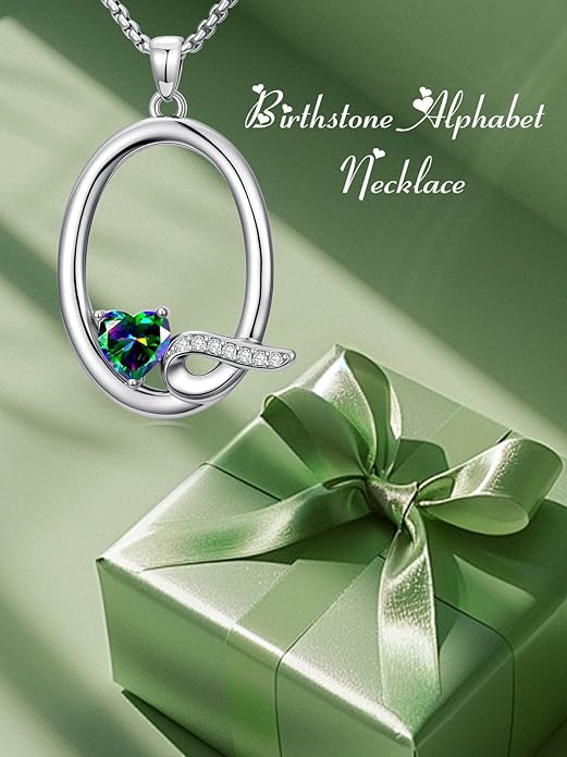 Christmas Gifts for Women Alphabet A to Z Initial Birthstone Pendant Necklaces for Women - 18k White Gold Plated Personalized Name Jewelry Valentine Mothers Day Birthday Gifts for Women Her Girlfriend