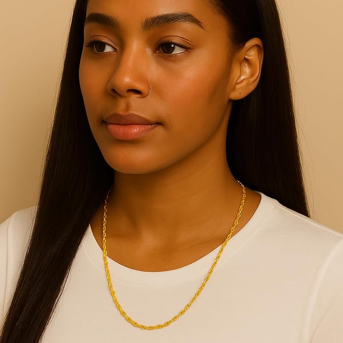 WORLYBEL Solid 14K Yellow Gold Rope Chain Necklace for Men and Women, Lobster Claw Clasp, Jewelry Gift