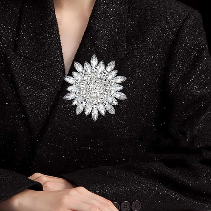 Rhinestone Flower Brooch for Women Sparkling Crystal Sunflower Brooch Pin Trendy Large Big Flower Brooch Elegant Clothing Hat Bag Accessories Christmas Birthday Party Wedding Costume Jewelry