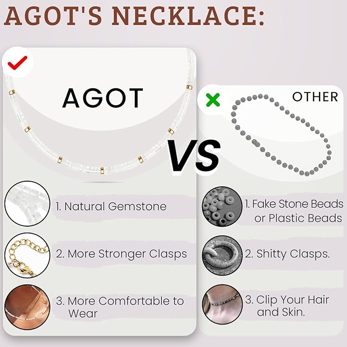 AGOT Beaded Gemstone Necklace for Women: Boho Bead Choker Natural Stone Necklaces - Handmade Jewelry for Summer Beach