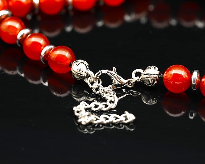 Natural Carnelian Agate Silver Pendant, Genuine Black Onyx Beaded Necklace, Gemstone Strong Necklace, 18x13 Cabachon, Fashion Dainty Jewelry, Healing Crystal Chakra Necklace, Minimalist Necklace