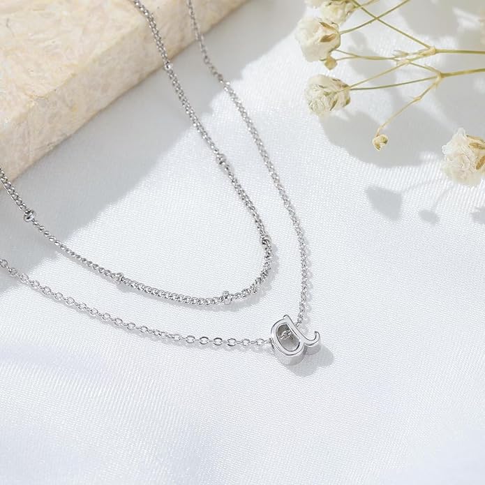 Yoosteel Layered Initial Necklaces for Women Teen Girls Trendy - Dainty Gold/Silver Letter A-Z Stack Initial Necklace Birthday Personalized Gifts for Women Jewelry