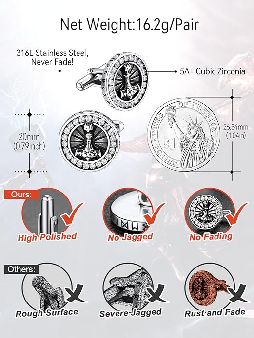 FaithHeart Mens Cufflinks, Norse Viking Tuxedo Shirt Cuff Links, Stainless Steel Cuff Links and Shirt Studs, Gift Box