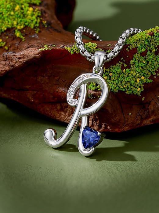 Christmas Gifts for Women Alphabet A to Z Initial Birthstone Pendant Necklaces for Women - 18k White Gold Plated Personalized Name Jewelry Valentine Mothers Day Birthday Gifts for Women Her Girlfriend