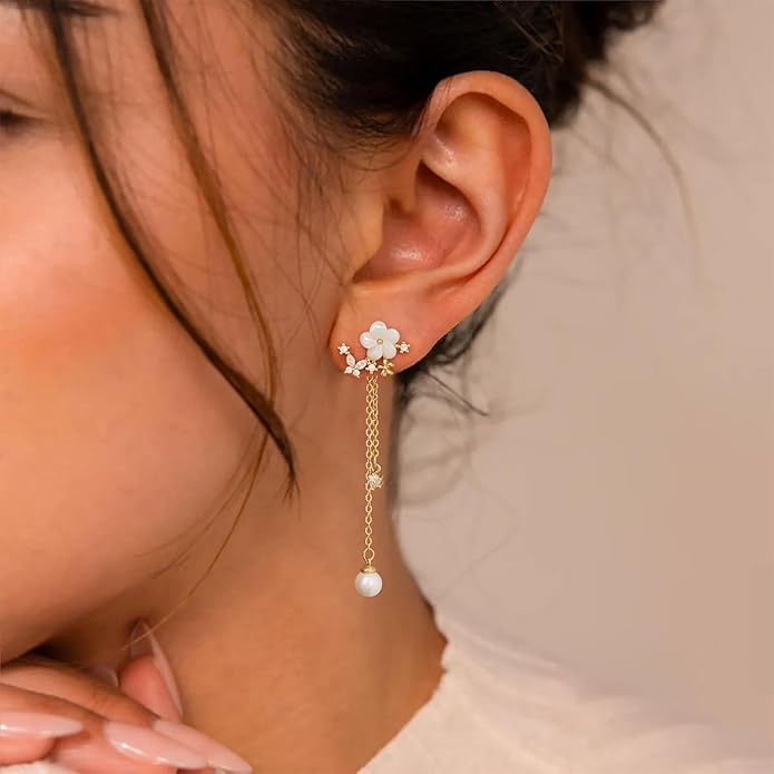 14K Gold Plated Butterfly Dangle Earrings for Women - Dainty, Trendy, Hypoallergenic CZ Drop Earrings - Simple Long Dangling Jewelry