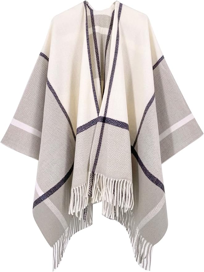 Moss Rose Women's Travel Plaid Shawl Wrap Open Front Poncho Cape for Fall Winter