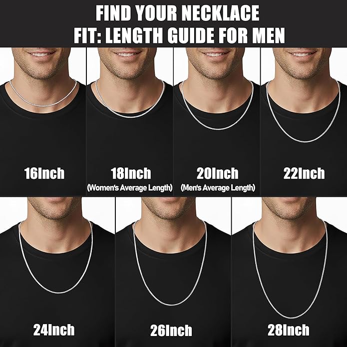 Fiusem Wheat Chains for Men and Women, 2/2.5/3/4/5mm Silver Tone/14K Gold Plated/Black Necklace Chain, Stainless Steel Mens Necklace 16-28 Inch