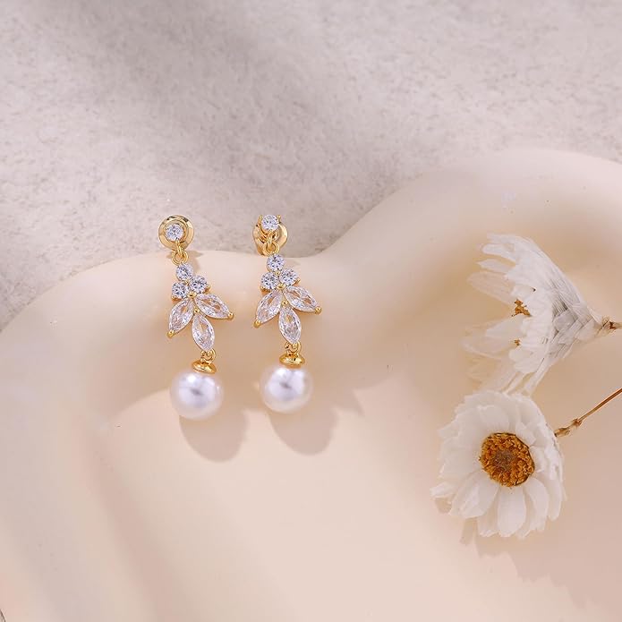 14K Gold Plated Butterfly Dangle Earrings for Women - Dainty, Trendy, Hypoallergenic CZ Drop Earrings - Simple Long Dangling Jewelry
