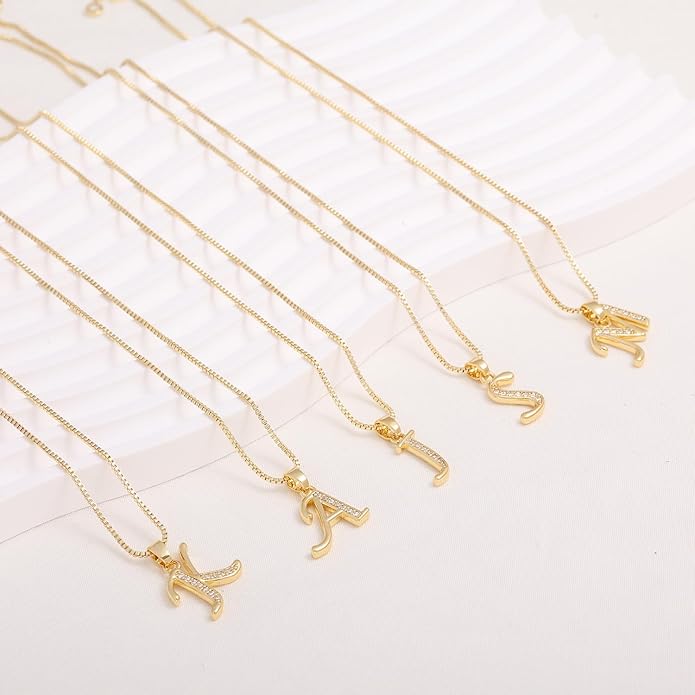 Initial Necklace for Women, 14K Gold Plated Box Chain Letter Pendant, Trendy Name Necklace, Dainty Personalized Jewelry Gift for Her