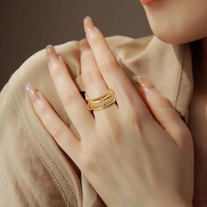 HOSICRON Gold Stackable Rings for Women Non Tarnish, Dainty Stackable 18k Gold Plated CZ Cubic Zirconia Rings, Gold Knuckle Women Rings Set