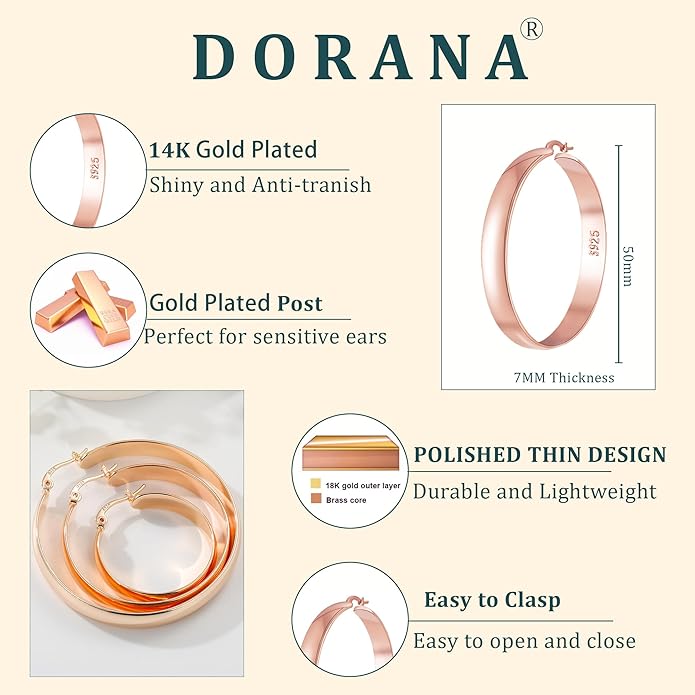 8mm Thick 925 Sterling Silver Hoops Earrings for Women 14K Real Gold Large Hoop Earrings Hypoallergenic and Lightweight Big Hoop Earrings for Women 20/30/40/50/60/70MM