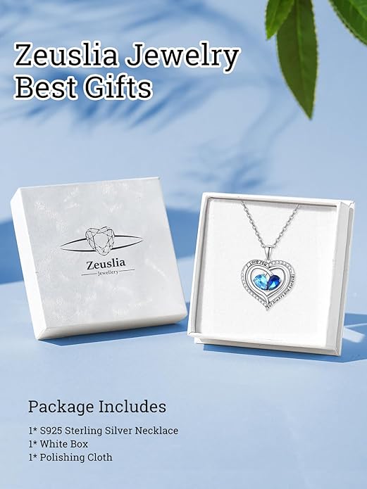 Zeuslia Double Birthstone Necklace Gifts for Wife - 925 Sterling Silver Sunflower/Rose/Crown Cross/Compass/Heart Pendant I Love You Necklace, Anniversary Birthday Gifts for Wife Girlfriend Mom Her