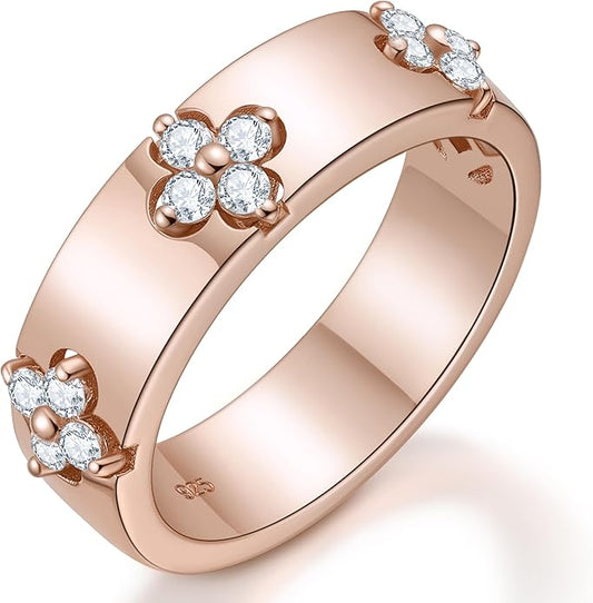 Premium Emerald&Moissanite Clover Rings for Lucky Women|Moissanite D Color VVS1 Clarity 3EX Cut|925 Sterling Silver 14K Gold Plated Non Tarnish