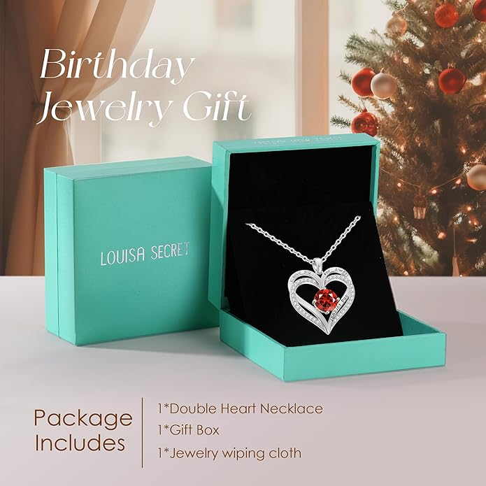 LOUISA SECRET Love Heart Birthstone Necklaces for Women, Birthday Gift for Girlfriend, Anniversary Jewelry Gift for Wife Her, 925 Sterling Silver Women Pendant Necklace, Mother's Day Christams Gift