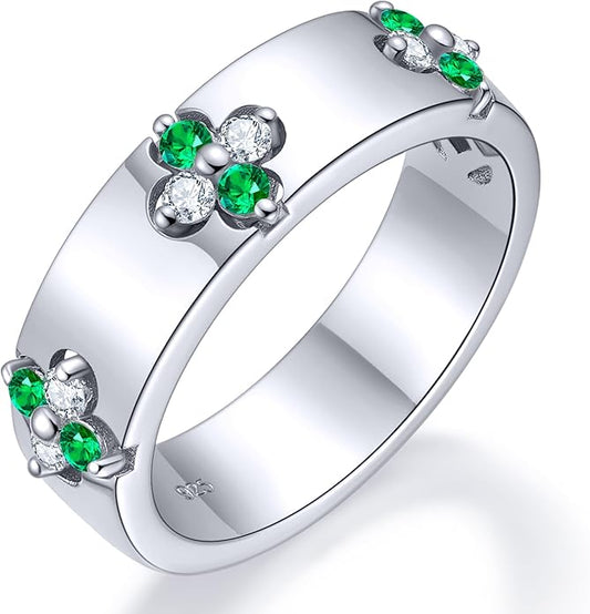 Premium Emerald&Moissanite Clover Rings for Lucky Women|Moissanite D Color VVS1 Clarity 3EX Cut|925 Sterling Silver 14K Gold Plated Non Tarnish