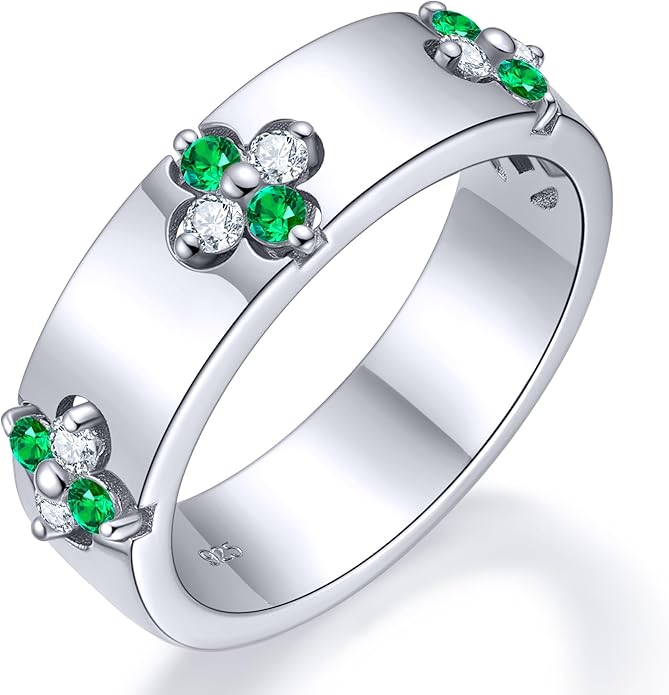 Premium Emerald&Moissanite Clover Rings for Lucky Women|Moissanite D Color VVS1 Clarity 3EX Cut|925 Sterling Silver 14K Gold Plated Non Tarnish