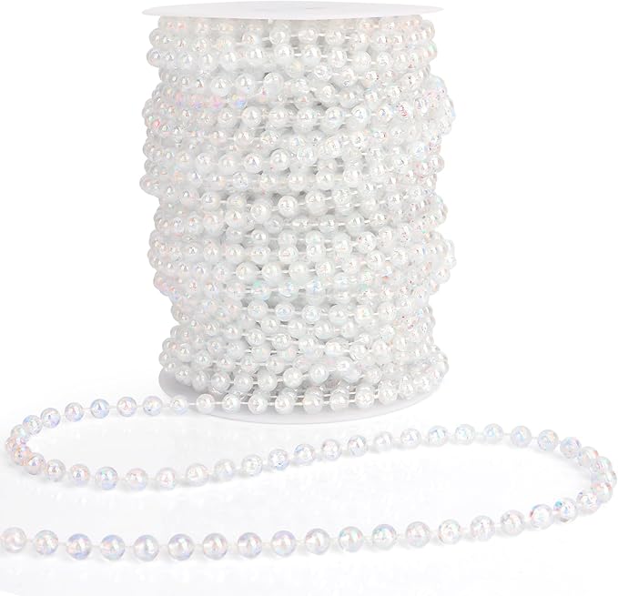 Pearl Beads Garland, 6mm String of Pearls, 82FT Pearl Garland for Christmas Tree, Christmas Faux Pearls Strand Roll for DIY Craft Xmas Wedding Party Supplies Flowers Decoration