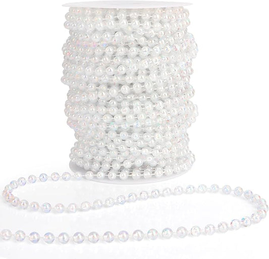 Pearl Beads Garland, 6mm String of Pearls, 82FT Pearl Garland for Christmas Tree, Christmas Faux Pearls Strand Roll for DIY Craft Xmas Wedding Party Supplies Flowers Decoration