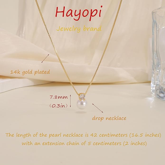 Pearl Necklace for Women Trendy,14k Gold Plated Necklace Dainty Wedding Necklace Small Cute Choker Necklace Beaded Lariat Drop Necklace Vintage Waterproof Jewelry for Women Gold Jewelry Fashion Gifts