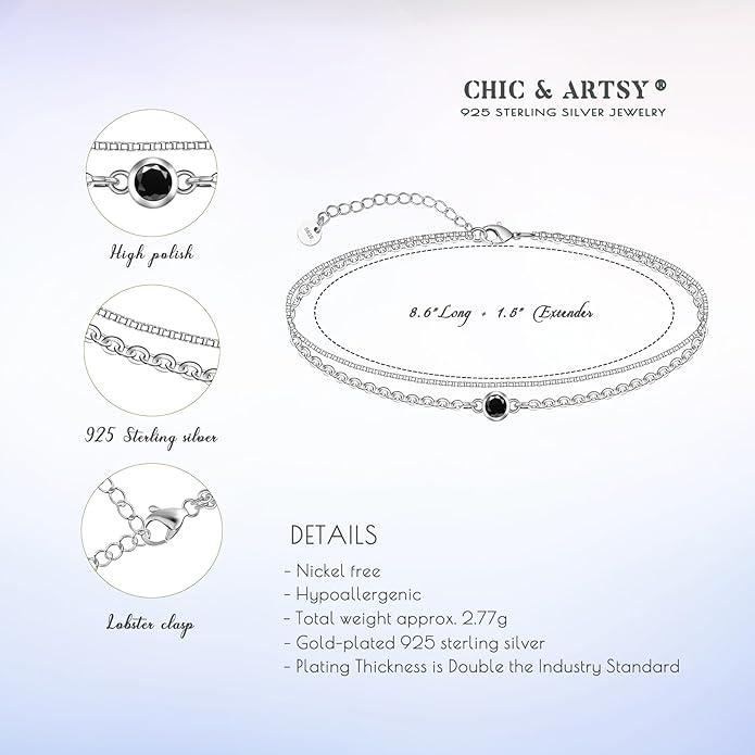 CHIC & ARTSY 925 Sterling Silver Ankle Bracelet Multilayer Anklets for Women Satellite, Star, Cross, Circle, Butterfly, Teardrop, Oval Disk Layered Anklet Beach Jewelry