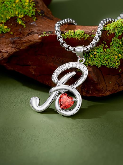 Christmas Gifts for Women Alphabet A to Z Initial Birthstone Pendant Necklaces for Women - 18k White Gold Plated Personalized Name Jewelry Valentine Mothers Day Birthday Gifts for Women Her Girlfriend