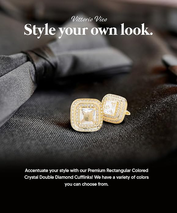 Vittorio Vico Square Colored Crystal Double Diamond Set Cufflinks