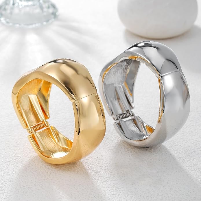 jokcde Chunky Gold/Silver Gold Cuff Bangle Bracelets for Women Trendy Hinged Cuff Open Wide Chunky Gold Bracelet Minimalist Bangle Jewelry Gift
