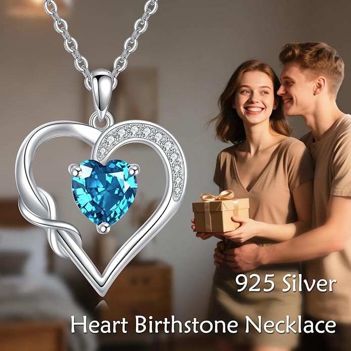 Birthstone Necklace for Women 925 Sterling Silver Infinity Heart Birthstone Pendant Necklace Infinity Heart Jewelry Birthday Holiday Gifts for Her