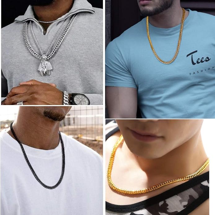 FindChic Men Curb Chain Necklace 18K Gold Plated/Stainless Steel/Black Chunky Double Tight Cuban Link Hip Hop Neck Chains for Men Boys 3.5MM/5MM/6MM/7MM/9MM/12MM 14''-30'' 8 Length Options (Send Gift Box)