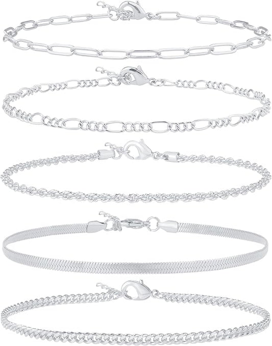 Gold/Silver Plated Anklet Bracelets for Women Waterproof Plus Size Cuban Link Chain Ankle Bracelet for Large Ankle 9-12inch
