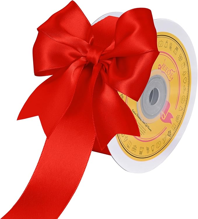 LEEQE Double Face Red Satin Ribbon 1-1/2 inch X 25 Yards Polyester Red Ribbon for Gift Wrapping Very Suitable for Weddings Party Hair Bow Invitation Decorations and More