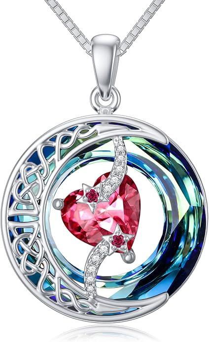 TOUPOP Christmas Gifts Birthstone Necklace 925 Sterling Silver Moon and Star Pendant with Blue Crystal Celtic Moon Jewelry Birthday Gifts for Women Mom Wife Her Daughter
