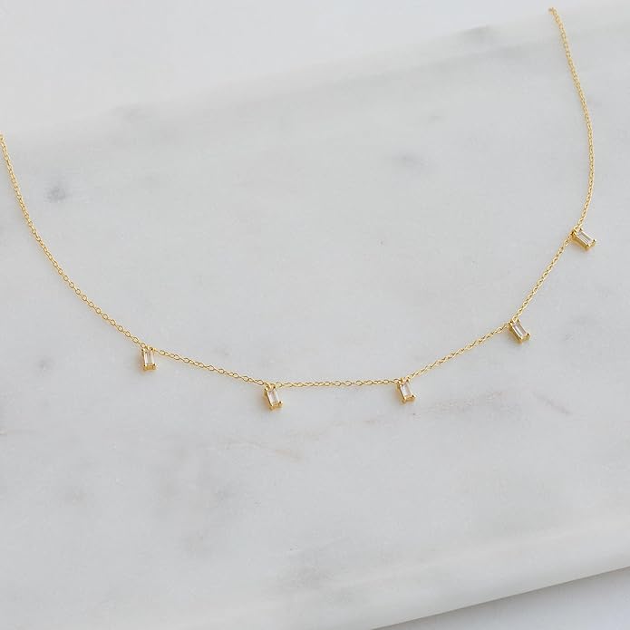 Dainty Gold Diamond Necklace for Women, 14k Gold Plated Diamond Station Choker Necklace for Women Daily & Minimalist, Gold Jewelry for Women