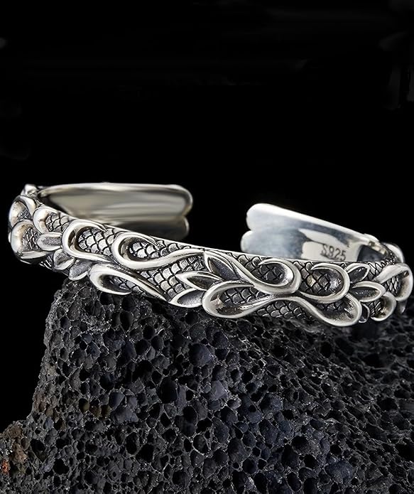 Kim Carrey S925 Sterling Silver Bracelet, Open Bangle Cuff Design, Men's Stacked Bracelets Gift Jewelry for My Man