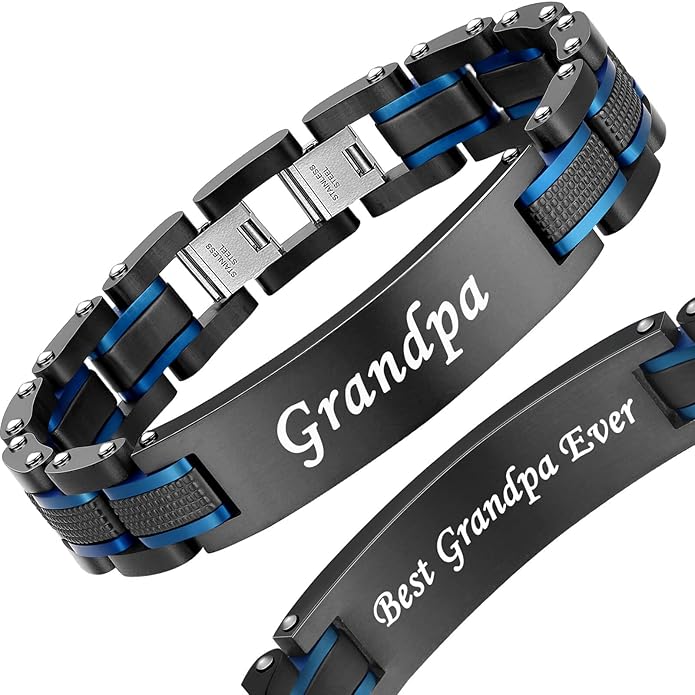 Holizaly Men's Stainless Steel Two Tone Square Link Bracelet, Black and Blue Ion Plated Black