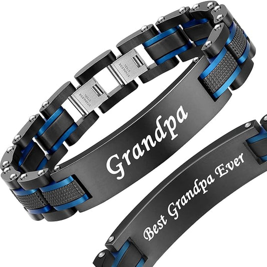 Holizaly Men's Stainless Steel Two Tone Square Link Bracelet, Black and Blue Ion Plated Black
