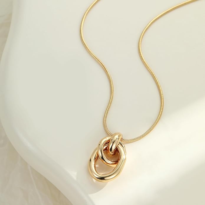 Gold Knot Pendant Necklace for Women Statement Gold Necklace 14K Gold Plated Knot Choker Trendy Jewelry