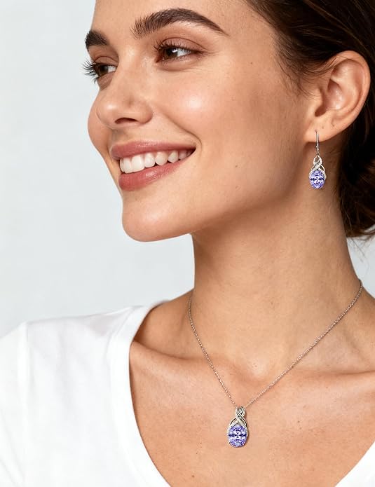 Starchenie 925 Sterling Silver Earrings for Women Infinity Dangle Earrings Amethyst Oval Cut Birthstone Jewelry Gift