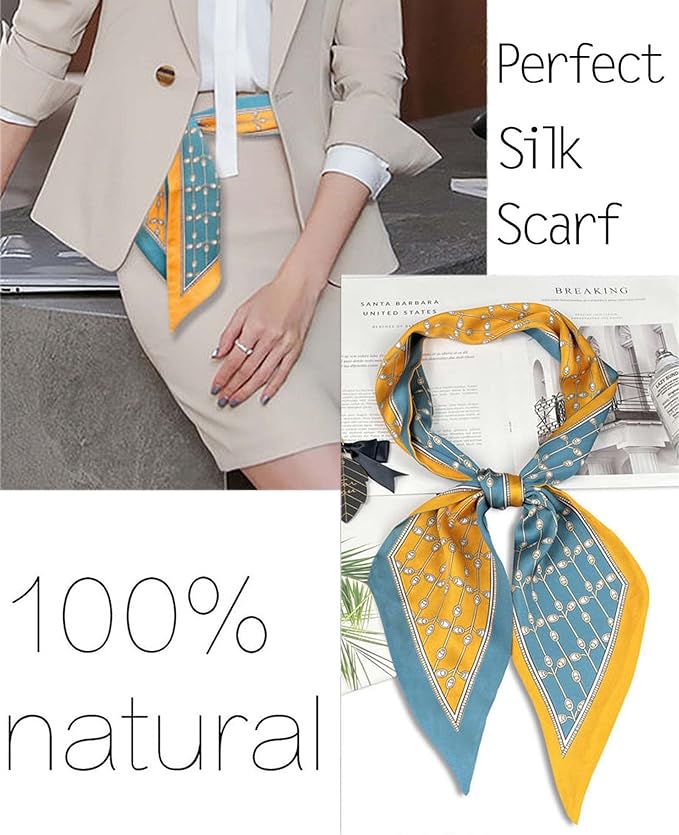 kcctoo 59" Mulberry Silk Like Head Scarf Women's Fashion Square Neck Satin Scarfs for Bag Hair Scarves Gift 59 * 5.9”