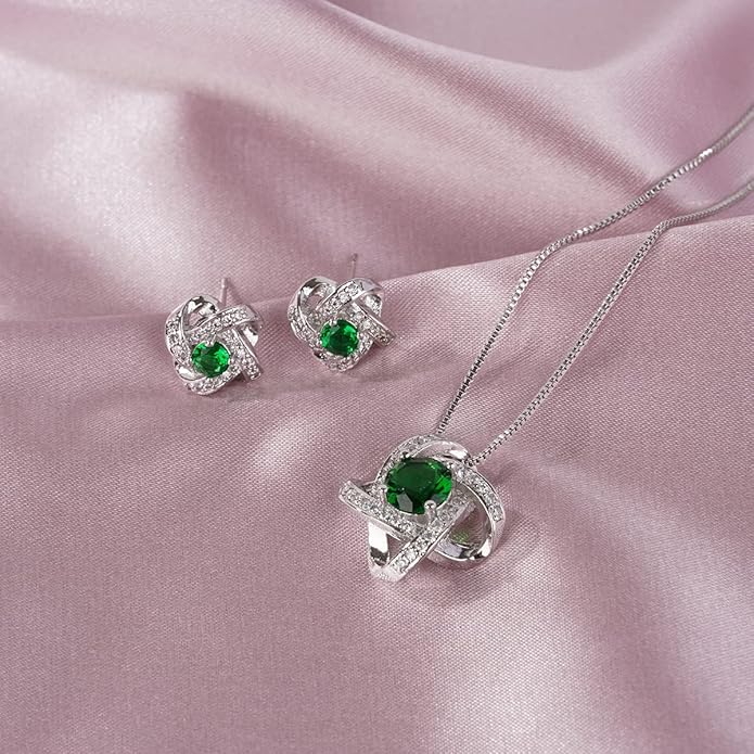 AMYJANE Bridal Jewelry Set for Women - Crystal Cubic Zirconia Love Knot Necklace Stud Earrings Elegant CZ Jewelry Set for Wedding Bride Bridesmaids Gift Set