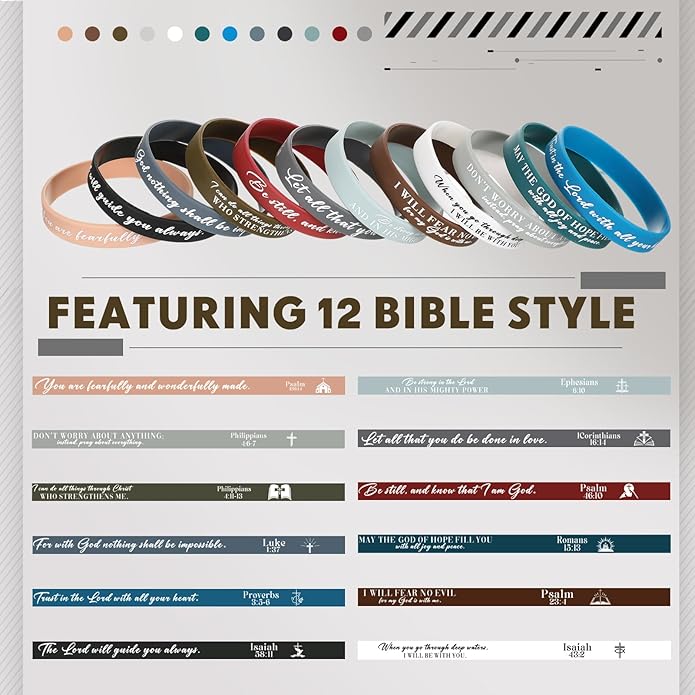 Ecation Bible Verses Bracelets Bulk Scripture Silicone Wristbands Inspirational Motivational Quote Rubber Wristbands Christian Bracelets for Easter Carnival Party Favors