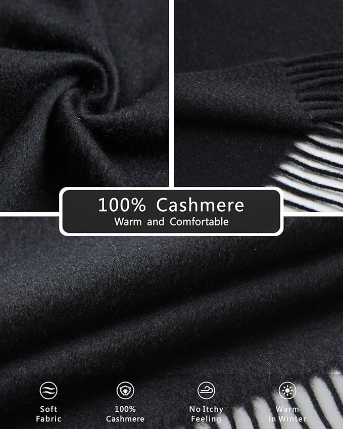 EURKEA 100% Cashmere 2025 Winter Scarf for Women Fringed Edges Warm & Soft Lightweight Solid/Plaid/Two-Tone Free Size