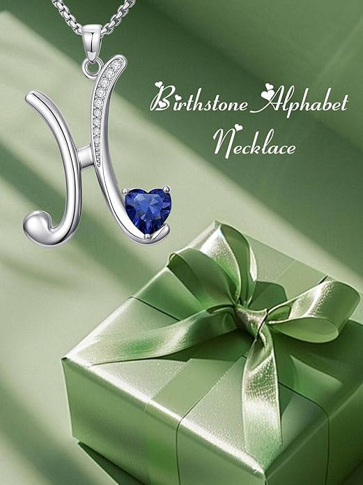 Christmas Gifts for Women Alphabet A to Z Initial Birthstone Pendant Necklaces for Women - 18k White Gold Plated Personalized Name Jewelry Valentine Mothers Day Birthday Gifts for Women Her Girlfriend
