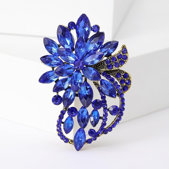 Vintage Crystal Flower Brooch Pin Sparkling Rhinestone Flower Brooch Lapel Pin Elegant Wedding Broachs Pin Clothing Hat Bag Dress Brooch Jewelry for Women