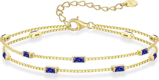 LOUISA SECRET Birthstone Bracelets for Women, 925 Sterling Silver Dainty Simple Women Charm Link Bracelet, Birthday Anniversary Jewelry Gifts for Women Wife Mom Her