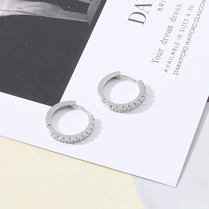 micuco 3 Pairs Small Hoop Earrings Tiny Cartilage Earrings for Women Cubic Zirconia Earrings Huggie Hoop Ear Piercing Earrings for Men 8mm 10mm 12mm
