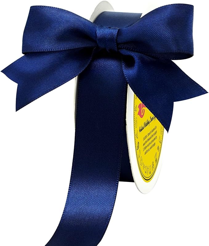 LEEQE Double Face Navy Blue Satin Ribbon 7/8 inch X 25 Yards Polyester Navy Blue Ribbon for Gift Wrapping Very Suitable for Weddings Party Invitation Decorations and More