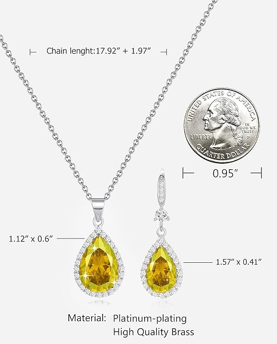 Sumonyo Women Jewelry Set Silver/Gold Plated Teardrop Pendant Necklace Dangle Drop Earrings Dangling Sets Birthstone Crystals Rhinestone,Birthday Anniversary Wedding Mother’s Day Gifts for Women