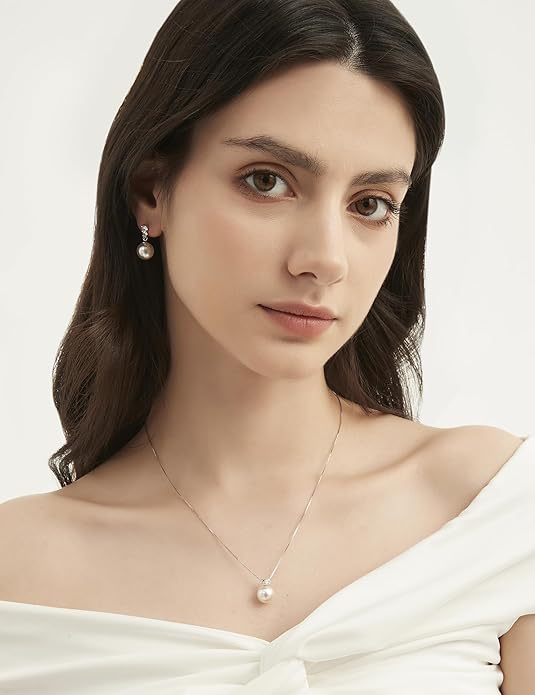 Mameloly Pearl Drop Earrings 925 Sterling Silver CZ 10MM Simulated Pearl Earrings for Women Dangle Trendy Jewelry for Women Hypoallergenic